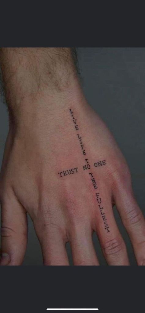 Tattoo Ideas Trust No One, Persistance Tattoos, Gods Hand Tattoo, No Trust Tattoo, Trust No One Hand Tattoo, Hand Quote Tattoo, No Risk No Fun Tattoo, Trust Tattoo Ideas, Trust No One Tattoo Design