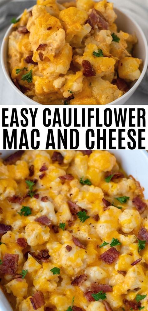 This cauliflower mac and cheese is so easy to make. Top it with bacon for an added crunch. Cauliflower casserole makes the perfect side dish for family dinners! Cauliflower Mac And Cheese Keto, Easy Cauliflower Mac And Cheese, Mac And Cheese Keto, Keto Cauliflower Mac And Cheese, Cheese Keto, Keto Holiday Recipes, Cauliflower Mac And Cheese, Easy Cauliflower, Low Carb Sides