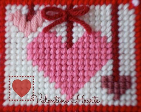 Plastic Canvas: Valentine Hearts, closeup from napkin holder -- an original pattern from "Ready, Set, Sew!" by Evie Valentines Coasters, Everything Cross Stitch, Plastic Canvas Pattern, Plastic Canvas Coasters, Plastic Canvas Stitches, Valentines Patterns, Valentines Crochet, Plastic Canvas Tissue Boxes, Valentine Hearts