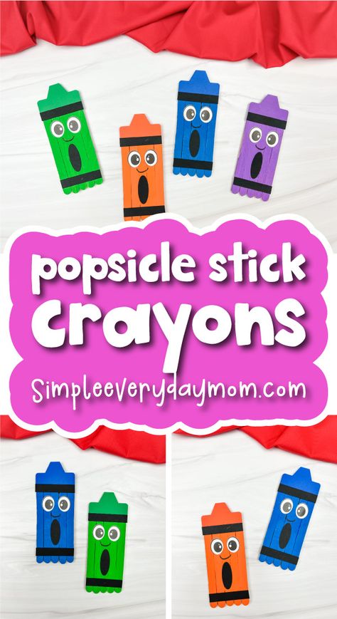 School is starting back up again, which means it's time for kids to delve deep into their creativity! One way to encourage your child's creativity is with this popsicle stick crayon craft. It's the perfect back to school project, and it's so easy that even the youngest school-aged child can do it. Download the free template to make it even easier! Old Crayon Crafts, Popsicle Stick Picture Frame, Crayon Template, Crayon Days, August Themes, Popsicle Art, Crayon Crafts, Time For Kids, Popsicle Crafts