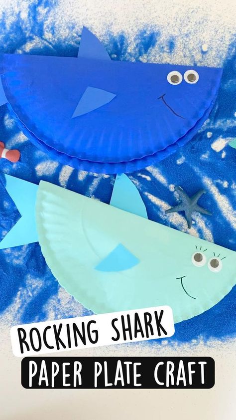 Rocking Shark | Preschool art activities, Preschool crafts, Ocean crafts Camping Crafts For One Year Olds, Under The Sea Projects For Preschoolers, Craft Ideas For First Graders, Blue Crafts For Preschoolers, Water Week Crafts, Preschool Crafts Ocean, Summer Activities For Preschoolers Daycare, Pre K Crafts Summer, Shark Week Crafts For Preschool