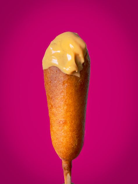 Vegetarian corn dog dipped in nandos sauce YUMMO. #vegetarian #corndogs #nandos #minimalist #foodphotographystyling Corndog Photography, Vegetarian Corn Dogs, Vegan Corn Dogs Recipe, Corndog Mozarella Photography, Corn Dog Food Photography, Photoshoot Food, Raw Photography, Corn Dog, Dog Photoshoot