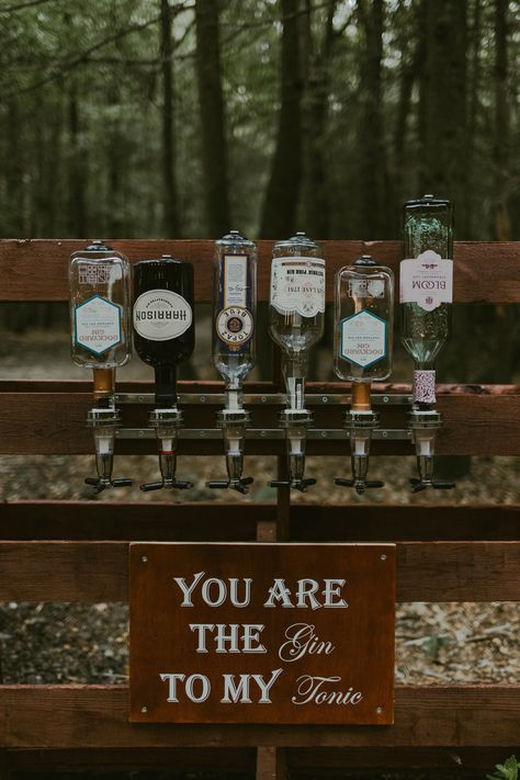 Wedding Alcohol Bar, Gin Festival, Wedding Drink Bar, Original Wedding Ideas, Wedding Alcohol, Wedding Drink Station, Redwood Wedding, Alcohol Bar, Wedding Dr