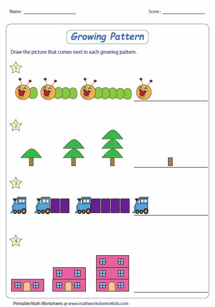 Kindergarten Math Patterns, Growing Patterns, Math Grade 1, Grade 3 Math, Grade 2 Math, Grade 1 Math, Math Patterns, Pattern Grading, Pattern Worksheet