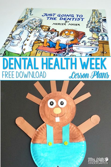 Dental Health Week Lesson Plans for Kindergarten! Close reading of Just Going to the Dentist by Mercer Mayer activities for a fun week of learning. Students work on making connections and inferring. Also a fun poem and adorable Dental Health craft! Dental Health Preschool Activities, Dental Health Preschool Crafts, Dental Health Crafts, Lesson Plans For Kindergarten, Dental Health Week, Dental Health Preschool, Dental Health Activities, Going To The Dentist, Mercer Mayer