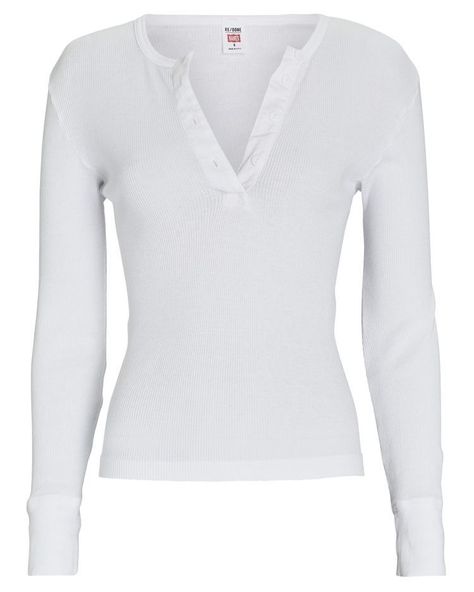 White Henley Top, Shifting Wardrobe, White Henley, Henley Long Sleeve, Henley T Shirt, Vibe Clothes, Thermal Long Sleeve, Mood Board Fashion, Henley Top