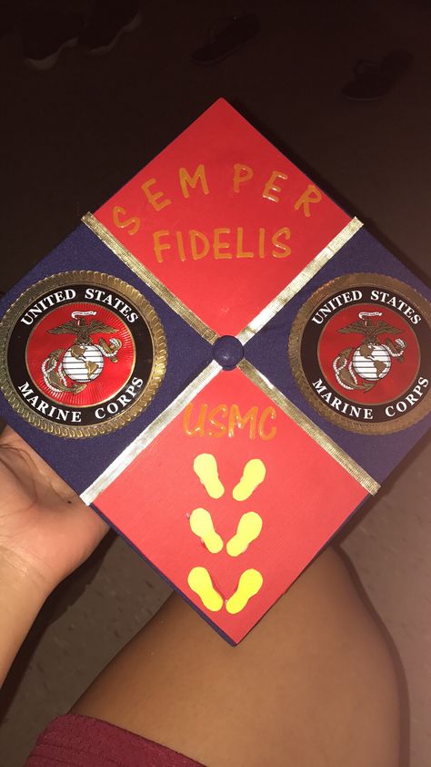 Marine Corps Graduation Cap Design Marine Corps Graduation Cap, Army Graduation Cap, Marine Corp Graduation Shirts, Marine Biology Graduation Cap, Marine Bootcamp Graduation Signs, Marine Corps Graduation, Usmc Graduation, Science Graduation Cap, Military Send Off Party Ideas