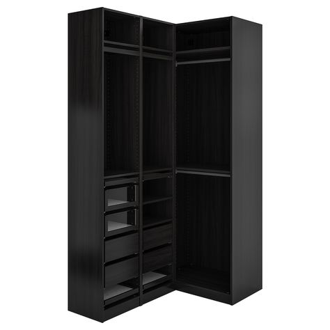 Office Closet Combo, Ikea Pax Corner, Ikea Pax Corner Wardrobe, Ikea Closet Ideas, Storage Ideas For Clothes, Arizona Bedroom, Pax Corner, Pax Corner Wardrobe, Spare Bedroom Closets