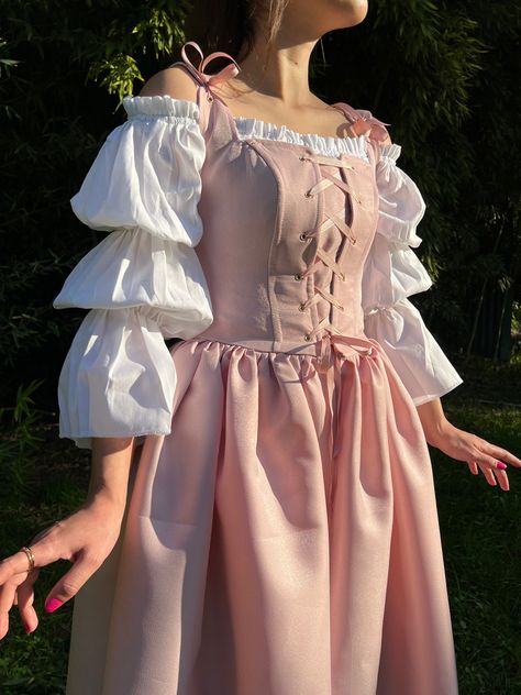 Pink Fantasy Dress, Pink Medieval Dress, Corset Dress Pink, Medival Outfits Women, Gown Victorian, Ren Faire Outfits, Dress Medieval, Fair Outfits, Medieval Wedding