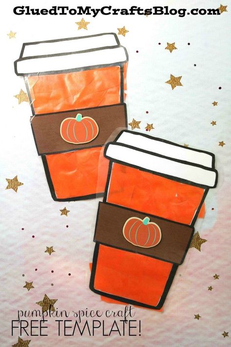 Stained Glass Pumpkin Spice Latte Craft - Fall Inspired Idea - Free Printable Template To Get You Started! #gluedtomycrafts Pumpkin Spice Art, Pumpkin Crafts Preschool, Stained Glass Pumpkin, Coffee Cup Crafts, November Crafts, Pumpkin Craft, Toddler Art Projects, Fun Halloween Crafts, Preschool Arts And Crafts