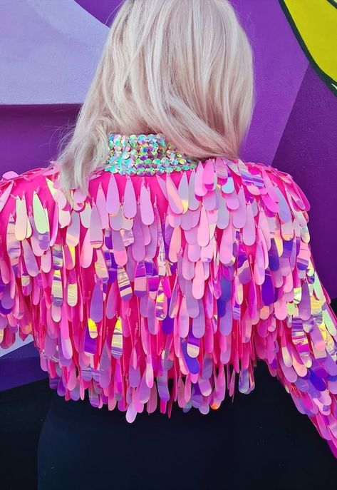 Burning Men, Studded Collar, Look Rose, Festival Jacket, Sequin Jacket, Pink Daisy, Pink Sequin, Burning Man, Dust Jacket