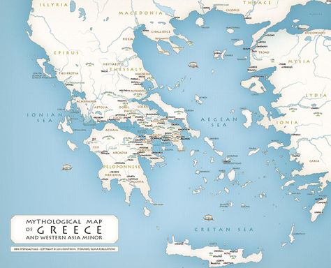 Greek Mythology maps - Mythological map of Greece Ancient Greece Map, Map Of Greece, Ancient History Archaeology, Greece Map, Geography Map, Grece Antique, Greek Myths, Egyptian Gods, Historical Maps