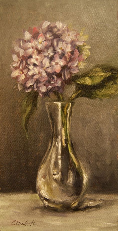 Painting Of Glass Vase, Glass Vase Oil Painting, Vase Artwork, Glass Vase Drawing, How To Paint A Glass Vase On Canvas, Glass Oil Painting, Flower In Vase Painting Easy, Vase Sketch, Flower In Vase Painting