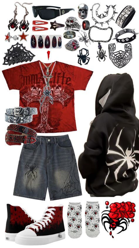 Spider Gang, Funky Outfits, Tomboy Style Outfits, Easy Trendy Outfits, Punk Outfits, Swaggy Outfits, Tomboy Fashion, Alternative Outfits, Clothing Hacks