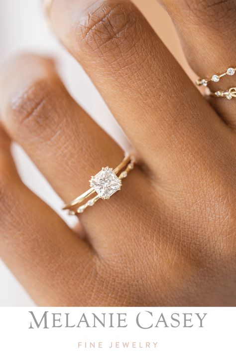 Wedding Rings Dainty Simple, 3 Setting Engagement Ring, Wedding Rings Two Bands, Simple Engagement Ring Set, Simple Engagement Rings With Wedding Band, Engagement Rings 2 Piece, Simple Delicate Engagement Ring, Simplistic Engagement Rings Gold, Original Engagement Ring