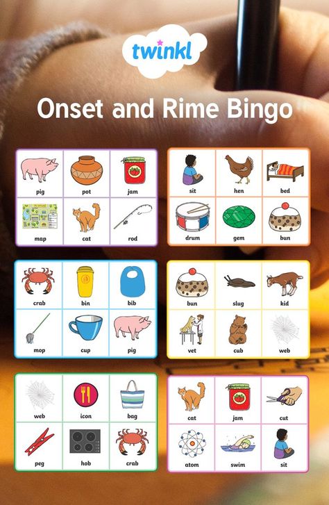 Challenge your children's segmenting and blending skills with this fantastic onset and rime bingo game. Children must match the rime (the vowel sound plus the last sound of a word) with the words on their bingo boards. Onset And Rime Activities, Preschool Forms, Onset And Rime, Phonics Ideas, Letter Book, Listening Activities, Pre Reading Activities, Abc Phonics, Blending Sounds