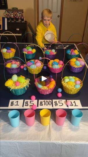 Easter Egg Baskets, Egg Baskets, Easter Festivities, Basket Table, Kids Things To Do, Easter Egg Basket, Ping Pong Balls, Play Table, Egg Basket