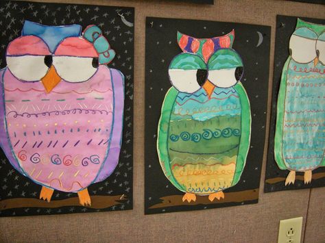 Artolazzi: Line Owls Line Art For Kids, Drawing Of An Owl, Line Art Projects, Line Art Lesson, 3rd Grade Art Lesson, Drawing One Line, Third Grade Art, Elementary Art Classroom, First Grade Art