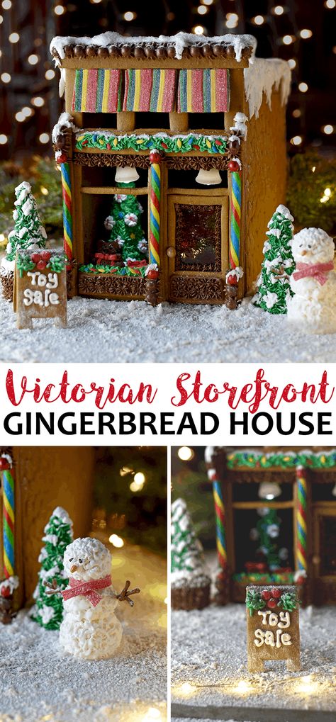 Victorian Storefront Gingerbread House Template Large Gingerbread House, Gingerbread House Template Printable, Easy Gingerbread House, Cardboard Gingerbread House, Homemade Gingerbread House, Gingerbread House Patterns, Ginger Bread House Diy, Cool Gingerbread Houses, Gingerbread House Recipe