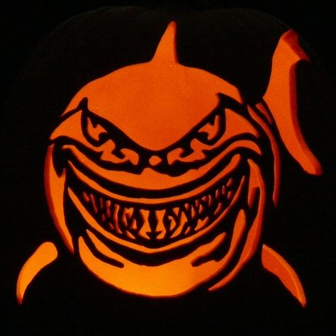 Bruce the Shark 2018 Carved foam pumpkin-pattern by stonykins.com Shark Pumpkin Carving Stencil, Whale Shark Pumpkin Carving, Jaws Pumpkin, Shark Pumpkin Carving, Pumpkin Carving Shaka, Jaws Pumpkin Carving, Shark Pumpkin, Pumpkin Carving Easy, Shark Carving