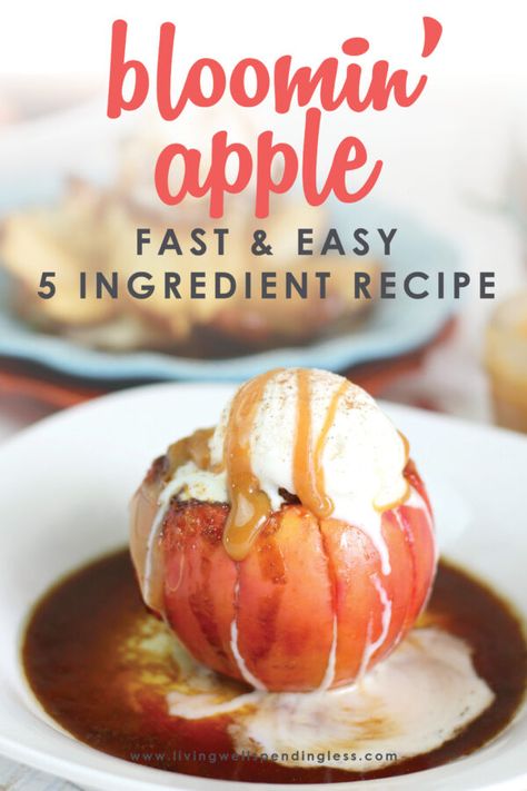 Looking for a last minute dessert recipe to wow your friends? With just 5 easy ingredients and less than 10 minutes of prep, this oh-so-delicious Bloomin' Apple only looks complicated. Get all of the flavor of apple pie with non of the effort! #appledesserts #falldessert #easydessert #applerecipes Bloomin Apple Recipe, Blooming Apple Recipe, Bloomin Apples, Baked Apples Recipe, Blooming Apples, Spring Meals, Apple Recipe, Apple 5, 5 Ingredient Recipes