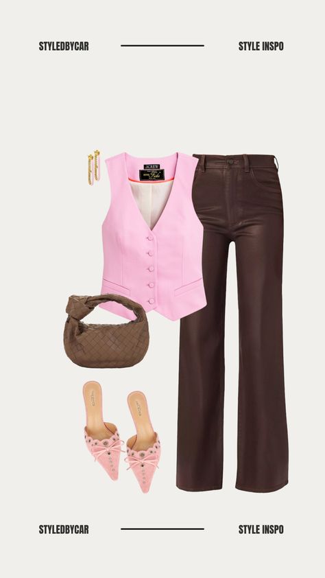 Pink And Chocolate Outfit, Virtual Outfit Ideas, Rose Top Outfit, Outfits Con Rosa, Pink And Brown Outfits, Pink Brown Outfit, Blue Prom Suits For Guys, Pink And Brown Outfit, Pink Bag Outfit