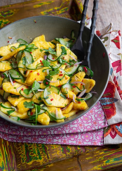 Enjoy a perfect summer salad with this easy-to-make Asian Pineapple Cucumber Salad recipe. Packed with flavor and a delightful crunchy texture, this refreshing salad is an ideal side dish that pairs seamlessly with many main courses. Pineapple Salad Recipes, Pineapple Cucumber Salad, Pineapple Cucumber, Pineapple Salad, Pineapple Recipes, Korean Recipes, Asian Salad, Easy Asian, Cucumber Recipes Salad