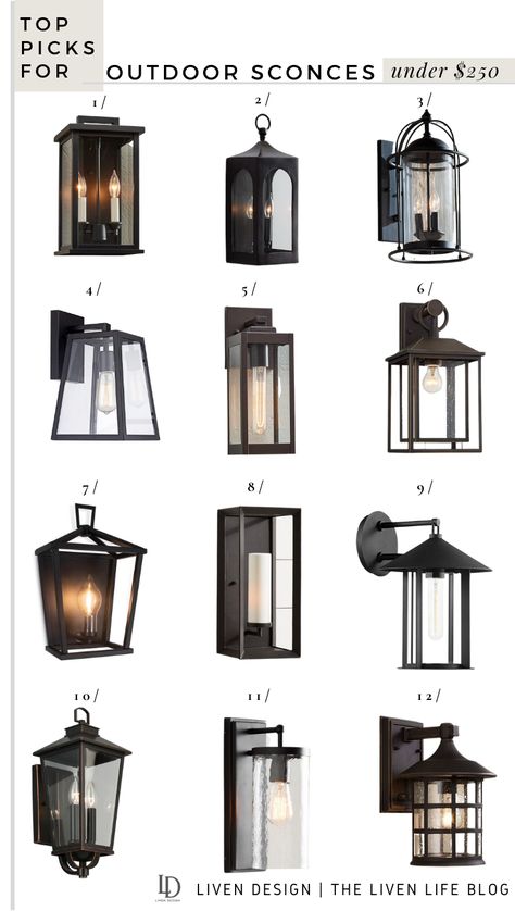 Outdoor Sconces Under $250 — LIVEN DESIGN Colonial Lighting Fixtures, Front Door Lanterns, Front Porch Lighting Fixtures, Modern Outdoor Sconces, Wall Sconces Outdoor, Front Porch Lights, Sconces Outdoor, Modern Front Porches, Front Porch Furniture