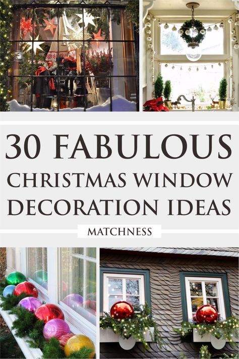 christmas tree christmas ornaments Decorated Windows For Christmas, Christmas Exterior Window Decorations, Xmas Window Decorations, Outdoor Window Decor, Window Decoration Ideas, Diy Christmas Window, Christmas Shop Window, Christmas Window Lights, Christmas Window Decoration