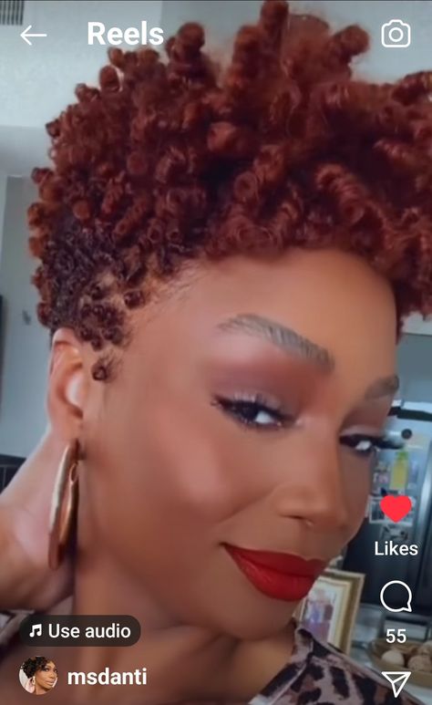 Natural Hair With Highlights, Red Twa, Tapered Natural Hair Cut, Short Natural Hairstyles, Big Chop Natural Hair, Natural Hair Haircuts, Curly Cut, Cinnamon Red, Short Natural Haircuts