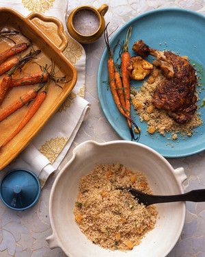 Olive, Apricot, and Pistachio Couscous Pistachio Couscous, Chicken Herbs, Turkey Spices, Delicious Family Dinners, Almond Chicken, Spiced Chicken, Martha Stewart Recipes, Moroccan Chicken, Couscous Recipes