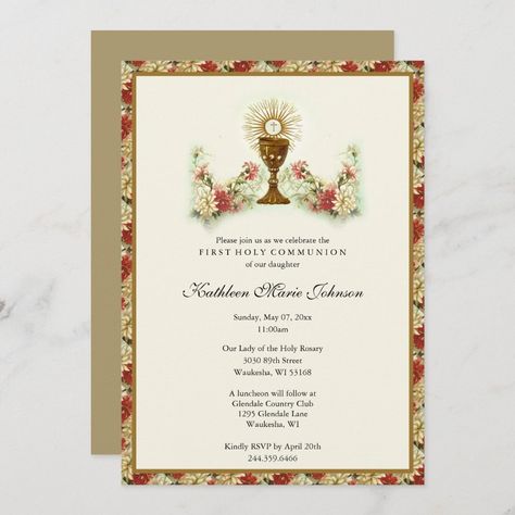 Holy Communion Invitations, Birthday Wishes Greetings, The Eucharist, Communion Invitations, Holy Rosary, Eucharist, First Holy Communion, Prayer Cards, Elegant Invitations