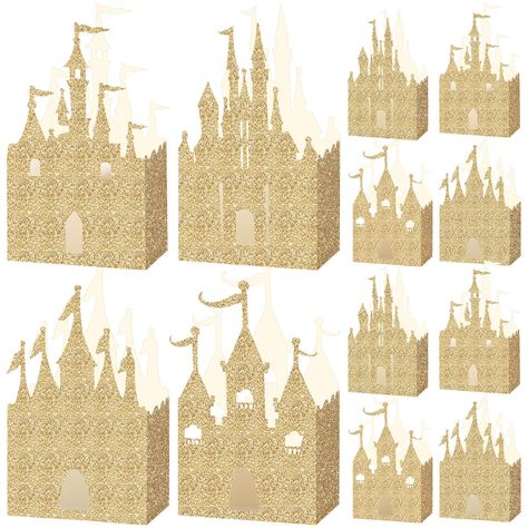 PRICES MAY VARY. Shiny castle: the castle is an indispensable part of a princess's party; These glitter princess party box is the shape of the castle; The 4 different styles of the castle look very attractive; It's an ideal way to decorate your party and make it even more glamorous What you'll get: package comes with 20 pieces castle-shaped candy boxes, a total of 4 different styles of castles, 5 pieces of each style; The castles are sparkling gold, looking very gorgeous, enough quantity to sati Gold Glitter Party, Castle Party, Princess Theme Birthday, Favor Boxes Birthday, Princess Party Decorations, Princess Decorations, Princess Party Favors, Princess Tea Party, Princess Theme Party