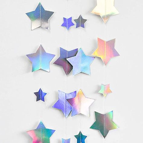 Star Party Decorations, Planet Party, Iridescent Party, Kindergarten Decorations, Astronaut Party, Star Banner, Unicorn Party Supplies, Paper Streamers, Star Garland