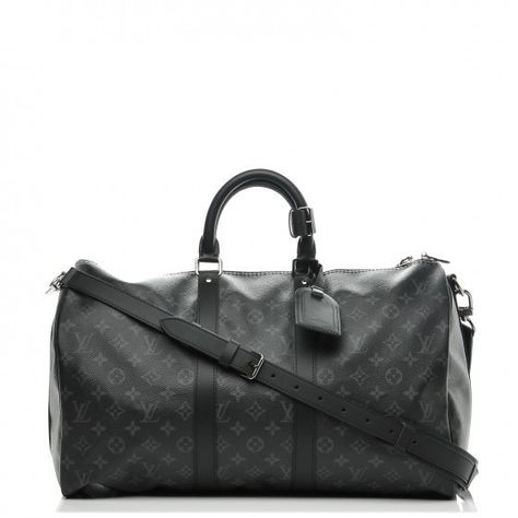 LOUIS VUITTON KEEPALL BANDOULIERE MONOGRAM ECLIPSE 45 BLACK/GREY. #louisvuitton #bags # Louis Vuitton Luggage Black, Louis Vuitton Keepall Black, Louis Vuitton Bandouliere, Louis Vuitton Duffle Bag, Cotton Travel Bag, Louise Vuitton, Vintage Shirt Design, Louis Vuitton Keepall 45, Louis Vuitton Luggage