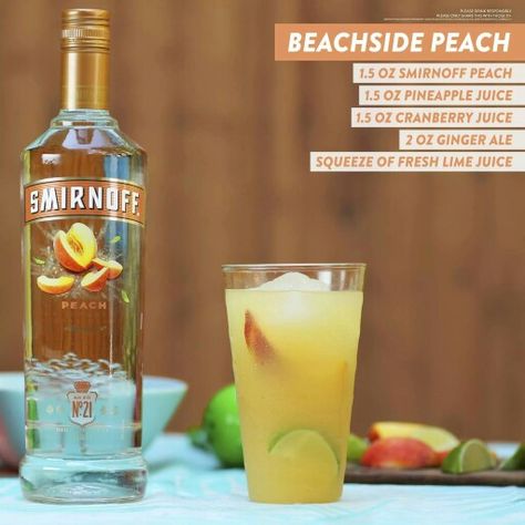 Smirnoff Recipes, Ciroc Recipes, Endive Recipes, Peach Vodka, Peach Cocktail, Peach Drinks, Mackerel Recipes, Cranberry Juice Cocktail, Smirnoff Vodka