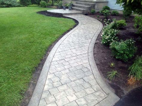 Top 60 Best Concrete Walkway Ideas - Outdoor Path Designs Paved Entryway, Stamped Cement, Cement Walkway, Front Walkway Landscaping, Stamped Concrete Patterns, Stamped Concrete Walkway, Stamped Concrete Driveway, Walkway Landscaping, Concrete Patio Designs