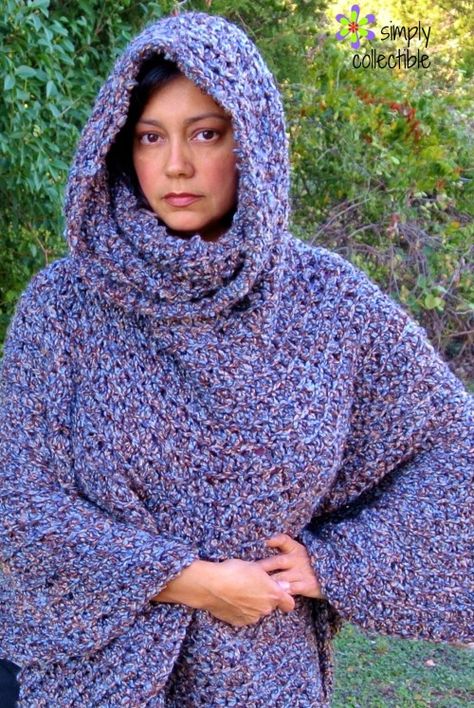 Simply Collectible's Free Cowl Hooded Poncho #crochet pattern | You may never need another Cowl Poncho. Makes for girls, teens, women, and plus sizes Hooded Capelet, Crochet Hooded Cowl, Cowl Poncho, Crochet Cape, Crochet Poncho Free Pattern, Hooded Cowl, Cowl Neck Poncho, Crochet Cowl Pattern, Mode Crochet