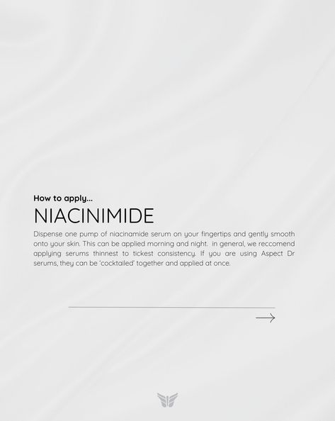 What is niacinamide? A form of vitamin B suitable for all skin types which helps a multitude of skin concerns, such as: - Inflammation - Pigmentation - UV damage - Acne - Rosacea Niacinamide helps improve... - Skin quality - Barrier function. - Oil production Recommended use: - Morning and Night - Can be used with a cocktail of other serums - Apply this serum with other serums in your routine thinnest to thickest Have you got more questions? Contact us using the information provided ... What Is Niacinamide, Nitric Oxide Benefits, Oil Production, Nitric Oxide, Vitamin B, Skin Concern, Nutrition Tips, Improve Skin, All Skin Types