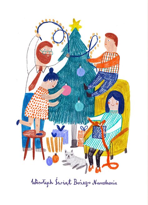 Christmas Tapestry, Christmas Card Illustration, Christmas Cards Kids, Family Christmas Party, Winter Illustration, Family Christmas Cards, Colorful Christmas, Tree Illustration, Christmas Drawing