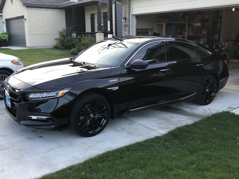 2019 Honda Touring Hybrid Accord Sedan. IMO, Lovely!! 2019 Honda Accord Sport Black, Black Sedan Car, Blacked Out Honda Accord, Honda Accord Sport Black, Honda Accord Modified, 2019 Honda Accord Sport, Black Honda Accord, Honda Accord 2023, Honda Sedan