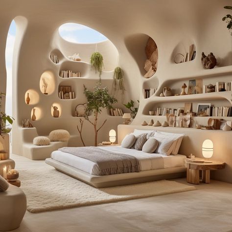 Cave Style Interior, Cob House Interior, Cave Houses, Airy Kitchen, Epoxy Countertops, Organic Bedroom, Earthship Home, House Interior Design Styles, Zen Bedroom