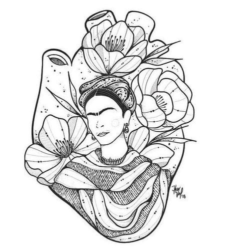 Frida Black And White, Mayan Drawings Art, Frida Kahlo Drawing, Frida Kahlo Tattoo, Frida Tattoo, Frida Kahlo Tattoos, Frida Kahlo Paintings, Kahlo Paintings, Frida Art