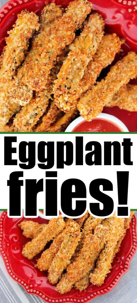 Crispy eggplant fries in air fryer, deep fried or baked in the oven are here! Fun vegetable French fries even your kids will love to snack on Healthy Fried Eggplant, Eggplant Fries Air Fryer Recipes, Fried Eggplant Fries, Fried Eggplant Air Fryer, Air Fried Eggplant Recipes, Eggplant Fries Baked, Deep Fried Eggplant, Air Fry Eggplant Recipes, Egg Plant Recipes Easy Airfryer