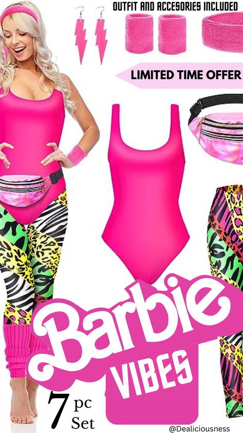 90s Swimwear, Workout Costume, 80s Workout Costume, The New Barbie Movie, Workout Barbie, Jogging Leggings, Barbie Halloween Costume, 80s Workout, Barbie 80s