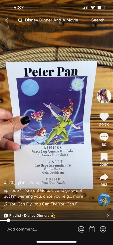 Peter Pan Movie Night Food, Peter Pan Dinner And A Movie, Peter Pan Movie Night, Disney Dinner And A Movie, Themes Dinner Nights, Disney Dinner And Movie Night, Disney Nights, Disney Movie Themed Dinner, Movie Meals