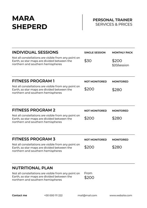 Personal Trainer Price List Design, Personal Training Price List, Personal Trainer Price List, Price List Design Graphics, Personal Trainer Website, Personal Trainer Business, Fitness Branding, Personal Training Programs, Price List Design