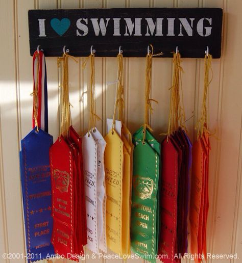 Swim Ribbons, Swimming Medals, Trophy Display, Ribbon Display, Ribbon Holders, I Love Swimming, Medal Ribbon, Swimmers Life, Award Display