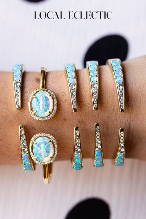 Bangles are in and these blue opals are stealing the show. Shop Melinda Maria bangles now at LocalEclectic.com Opal Bangle, Melinda Maria Jewelry, Apparel Boutique, Melinda Maria, Local Eclectic, The Glow, Precious Gems, Opal Jewelry, Pretty Jewellery