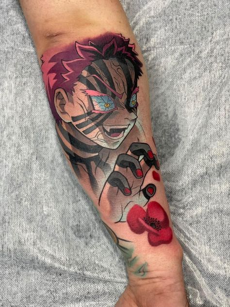 Akaza Demon Slayer Tattoo Ideas, Akaza Tattoo Design, Akaza Tattoo Ideas, Akaza Tattoo, Demon Slayer Tattoos, Breathing Styles, Anime Tattoo Ideas, Leg Sleeve Tattoos, Celestial Symbols